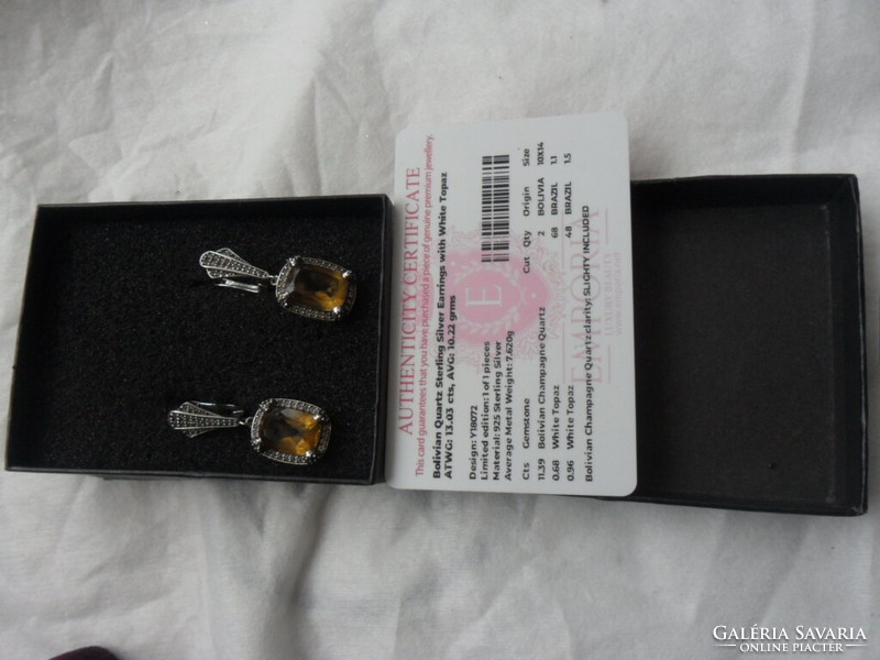 Emporia silver earrings with Bolivian quartz and topaz with certificate