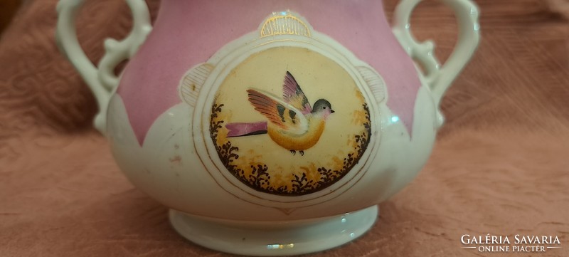Antique bird porcelain sugar bowl (m4328)
