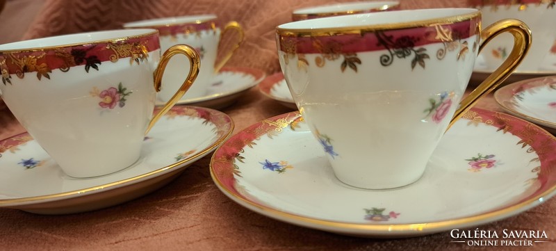 6db porcelán kávés csésze tányérral (M4330)