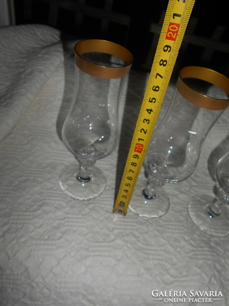 4 old stemmed glass glasses - with a wide golden rim - the price applies to 4 pieces