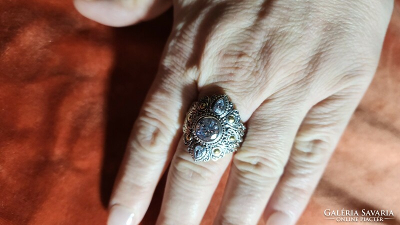 Fabulous filigree, zirconium stone ring, size 57, 925 silver, new