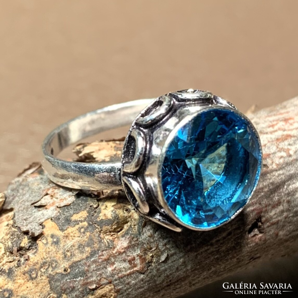 925 Silver ring with blue topaz stone 7.5 size (17.5 mm diameter) Indian silver ring