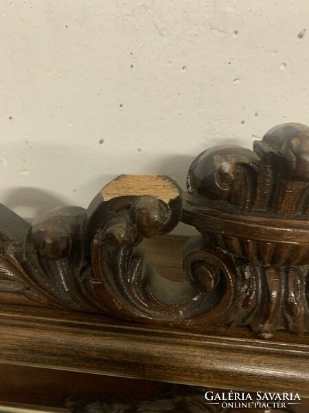 German pewter wall mirror with a small damage to the decoration of the carving, mirror in perfect condition