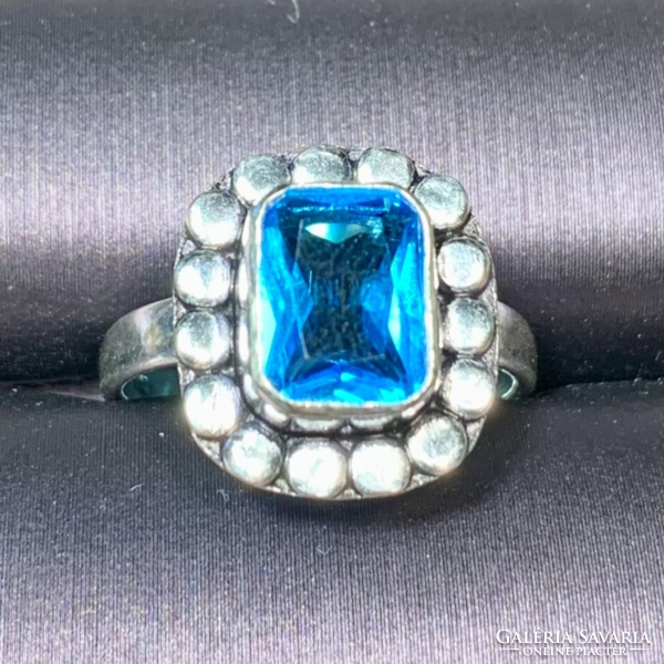925 Silver Ring with Blue Topaz Stone Size 6.75 (17.25mm Diameter) Indian Silver Ring