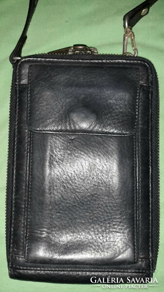 Quality men's eddie bauer black leather shoulder bag / wallet with copper zipper and buckle as shown in the pictures