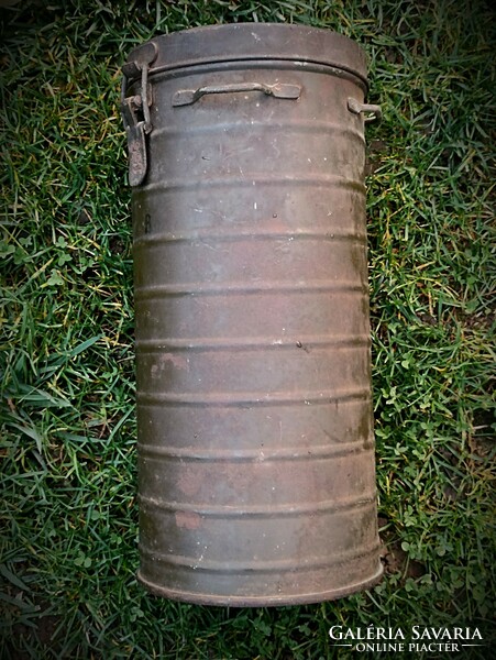 Second World War gas cylinder and gas mask