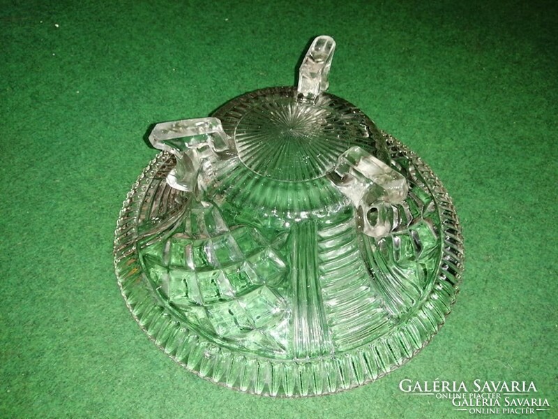 Antik háromlábú üveg kínáló tál 27 cm (b)