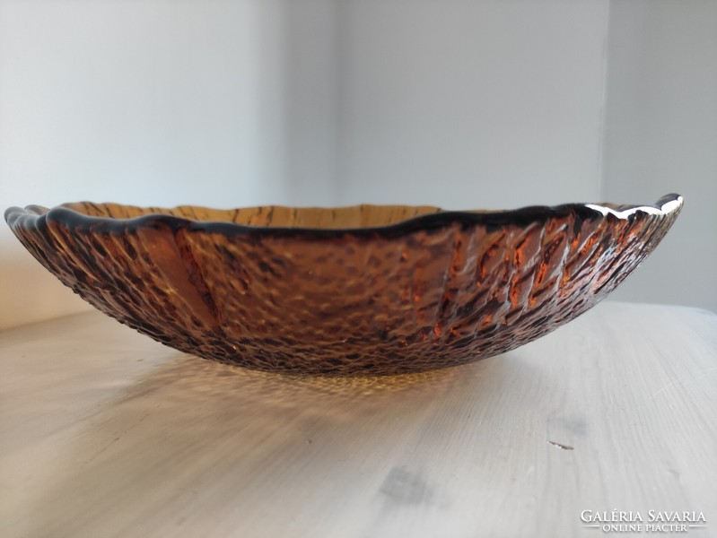 Huge amber yellow veined glass serving bowl from an artdeco retro table top