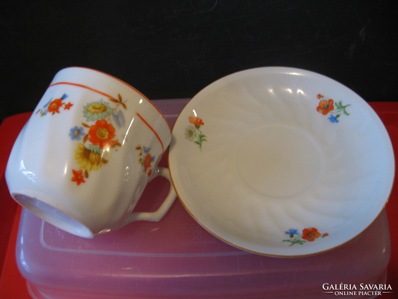 Retro poppy, daisy, cornflower porcelain cup set, twisted ribs