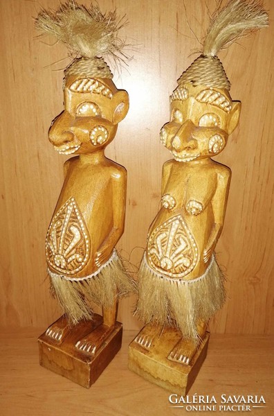 Polynesian islands, ethnographic collector's statue pair of doorkeepers - 35-37 cm (s)