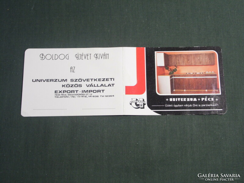 Card calendar, universe leather industry wood industry company, Pécs, kitchen furniture, 1985, (3)