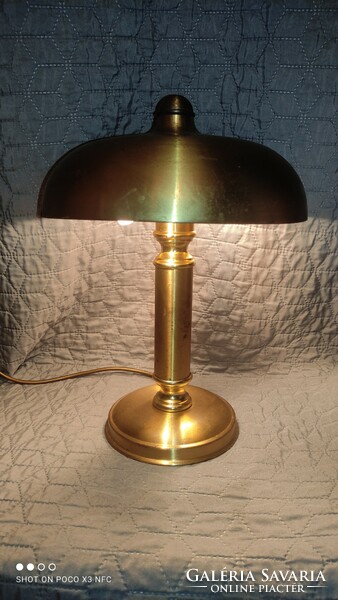 Vintage copper gold colored metal two bulb table lamp 1970s