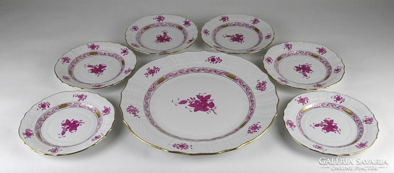 1P273 Lila Apponyi mintás Herendi porcelán süteményes készlet