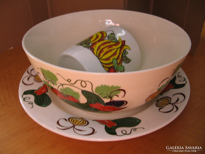 Retro torgau vegetable pattern ndk, ddr ceramic bowl and plate with porcelain mug