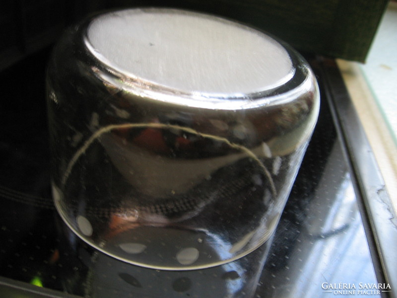 Antik art deco cukros tartó csiszolt pöttyös üveg betéttel