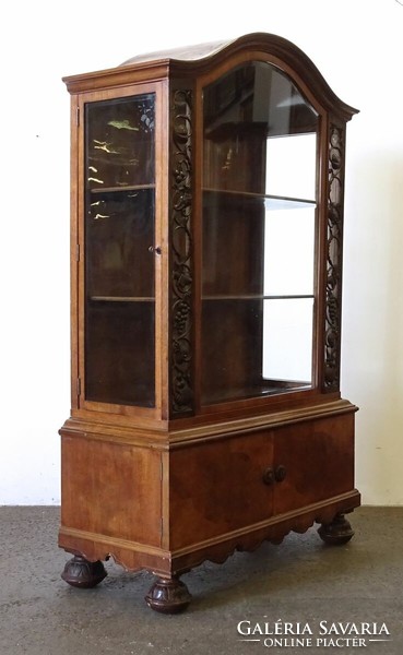 1P520 old richly carved glass display case 185 cm