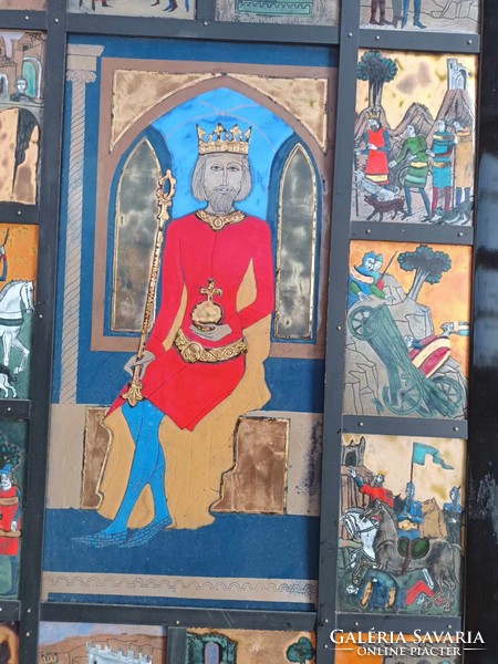 Somogyi Gábor tűzzománc táblakép - Szent István király - 1 nagy + 14 kis tűzzománc kép