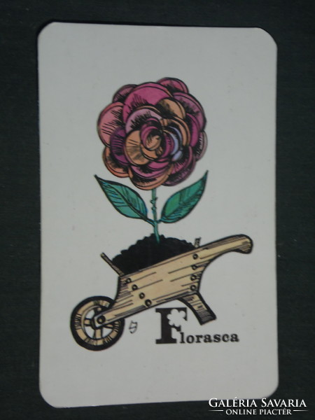 Kártyanaptár,Florasca virágföld,Sopron talajerő gazdálkodási váll,grafikai rajzos,1986,   (3)