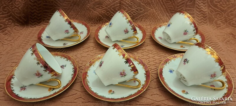 6db porcelán kávés csésze tányérral (M4330)