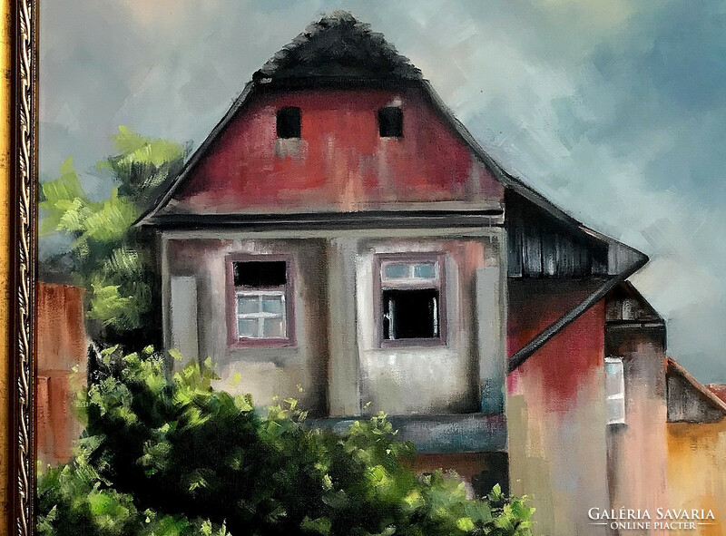 Crumbling past - oil painting - 50 x 50 cm
