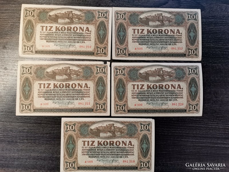 10 korona 1920 5 db sorszámkövető