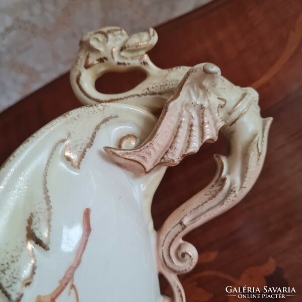Antique faience imperial bonn rare collector's serving bowl with dragon catcher, centerpiece