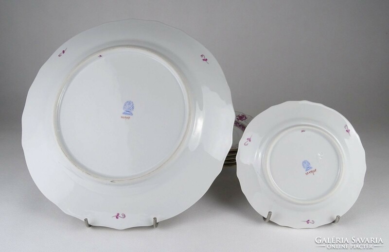 1P273 Herend porcelain cake set with purple Appony pattern