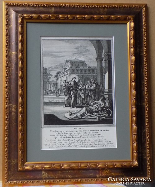 Jan luyken biblical theme (John 5) copper engraving (1672)