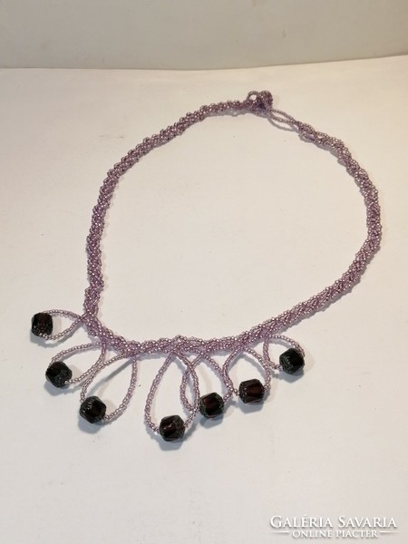 Lila üveg gyöngyös nyaklánc (678)
