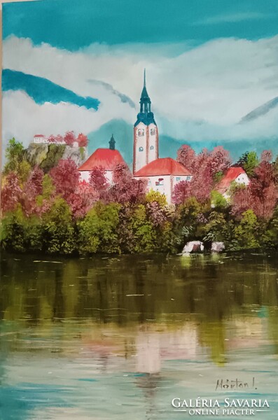 60X40 oil painting-canvas-bled-slovenia