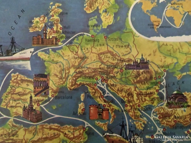 Mahart, Magyar Hajózási Rt, hajózás, térképes képeslap,posttiszta, 1971