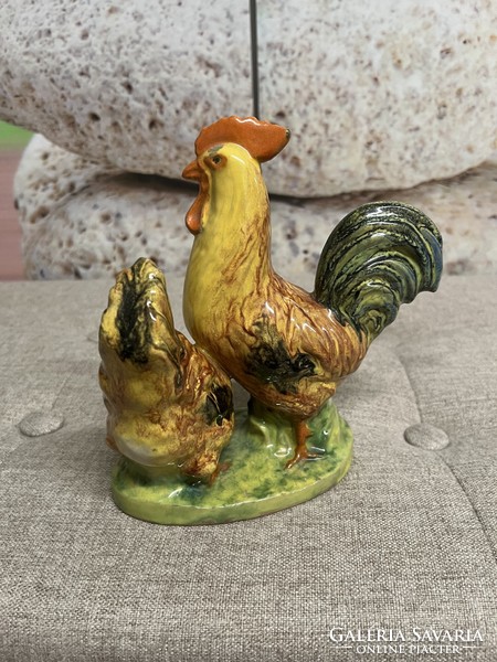 József Nógrádi painted - glazed majolica rooster family a63