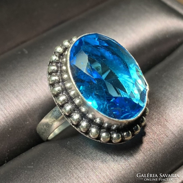 925 Silver ring with blue topaz stone size 6.1/4 (16.7mm diameter) Indian silver ring