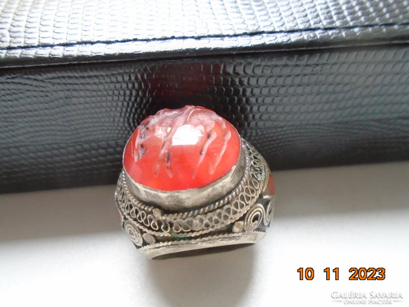 Intaglio carnelian with Pegasus Afghan-Turkmen, Ottoman spectacular tribal ring