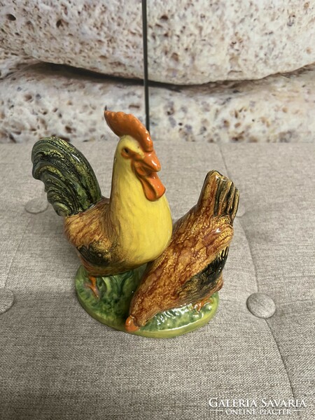 József Nógrádi painted - glazed majolica rooster family a63