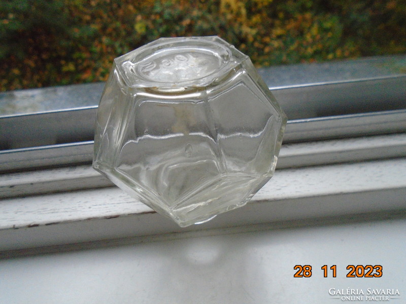 Interesting glass bottle marked with 12 pentagon-shaped sides