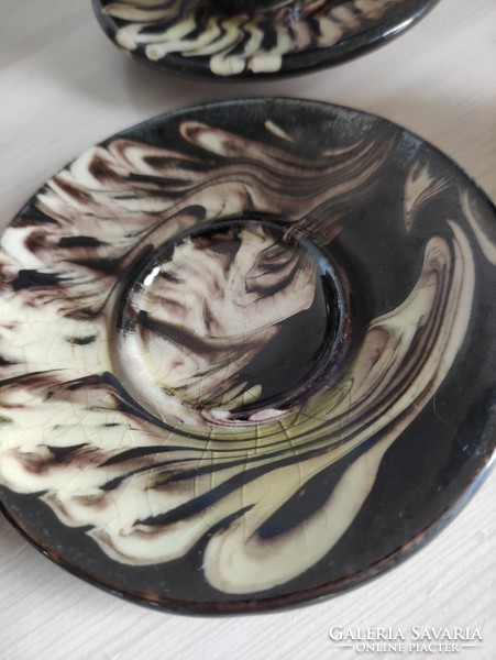 Pszichedelikus barna drapp mázas kerámia kávés készlet