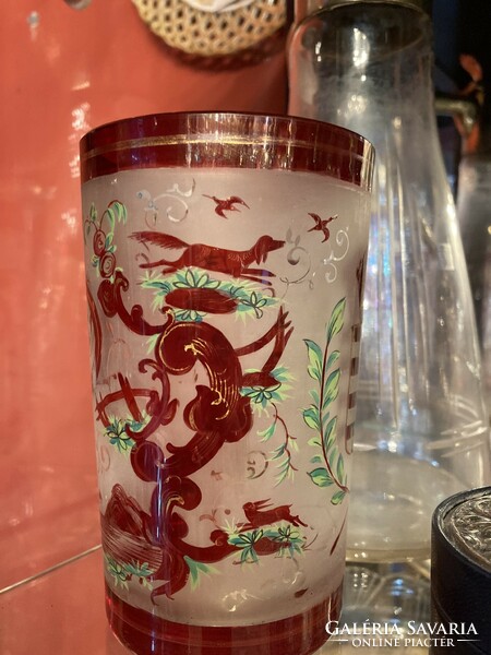Biedermeier glass cup - with Hungarian coat of arms