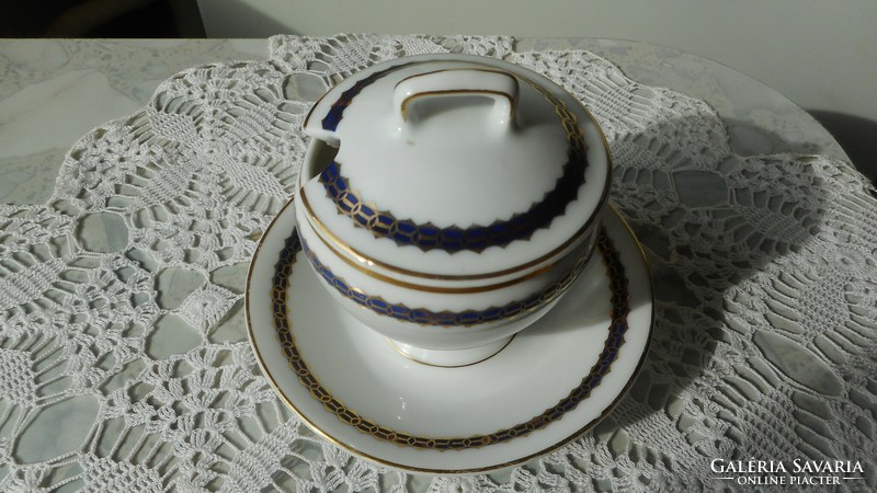 Antique porcelain sugar bowl, with mustard