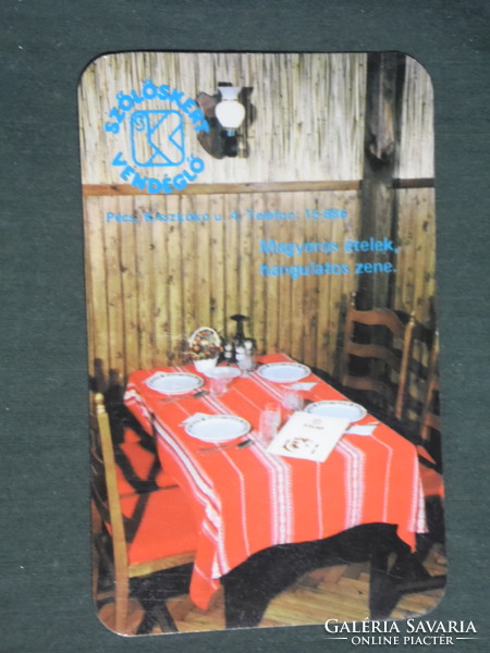 Kártyanaptár, Szőlőskert étterem vendéglő, Pécs, 1986,   (3)