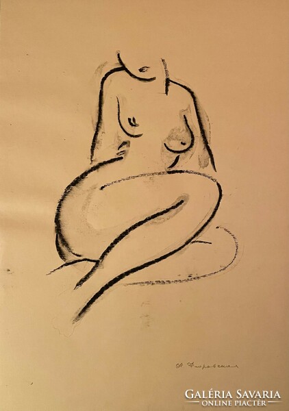 Nyina Florovskaya, female nude 21, charcoal drawing, cardboard, 37 x 27 cm, unframed