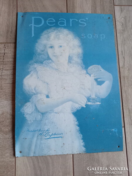 Old pear soap painted steel advertising sign (42x29.7 cm)