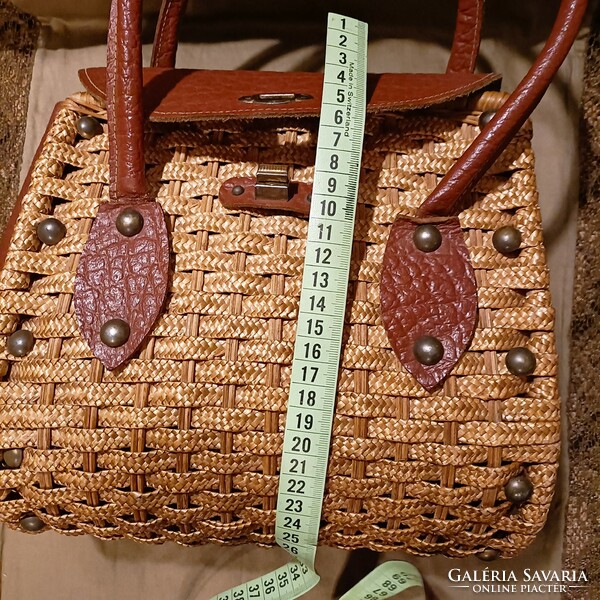 Antique handmade bag leather and straw