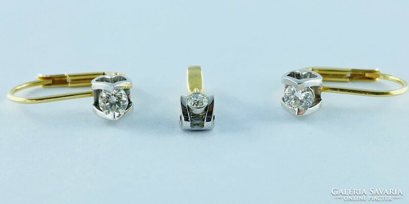 14K gold earrings and pendant set, 3 pieces, with approx. 0.15 ct brilliant-cut natural diamond
