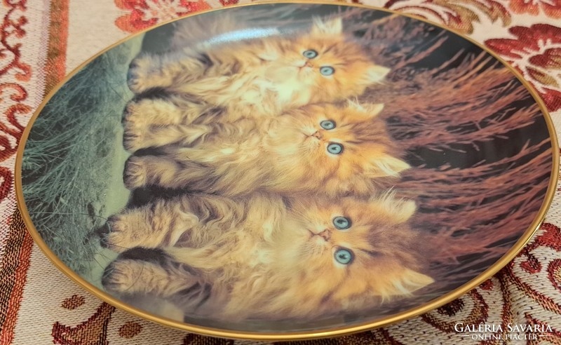 Porcelain decorative plate with three cats, wall plate with cats (l4341)