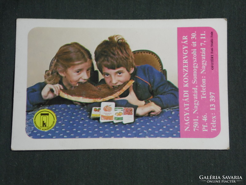 Kártyanaptár, Nagyatád konzervgyár, barack íz, lekvár, gyerek modell, 1986,   (3)