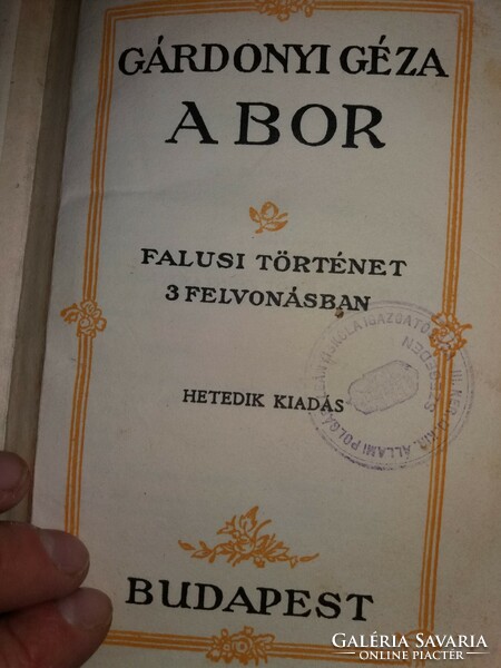 1930. Gárdonyi Géza: A bor FALUSI TÖRTÉNET 3 FELVONÁSBAN könyv a képek szerint Dante Kiadás