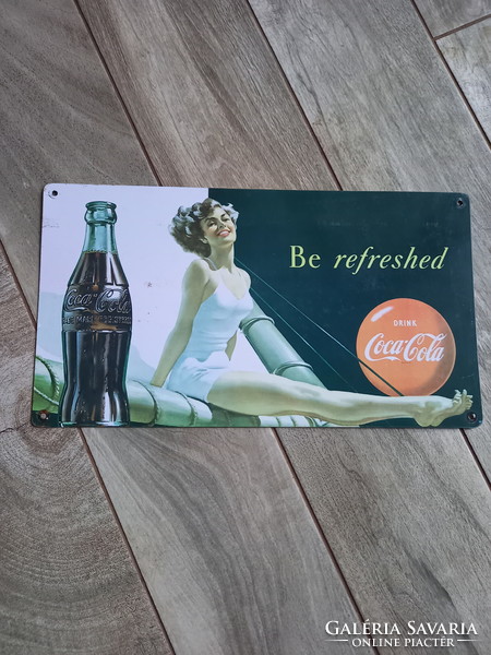 Vintázs festett acél Coca-Cola reklámtábla III. (40X22 cm)