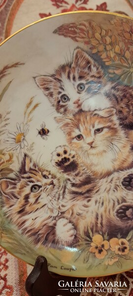Porcelain decorative plate with three cats, wall plate (l4337)