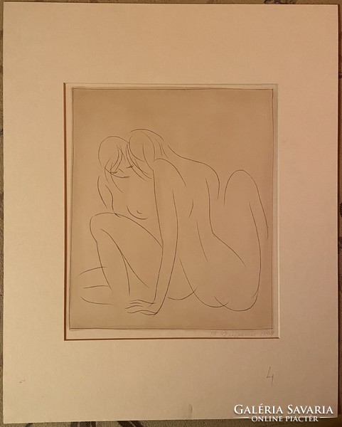 Nyina Florovszkaja, Női akt 4, tűvel karcolt egyvonalas rajz, karton, 29 x 24 cm, nincs keretezve